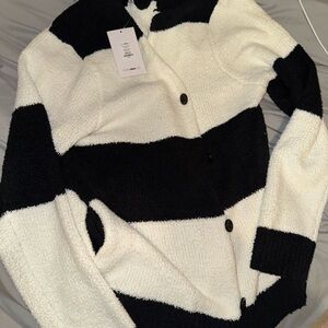 Fashion Nova Black and White Striped Cardigan